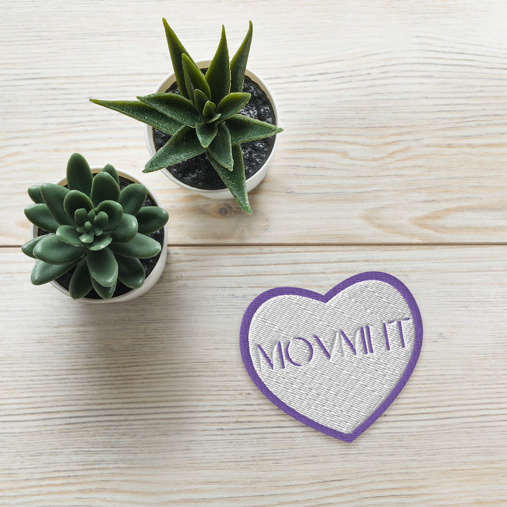 White + lavender embroidered logo heart patch